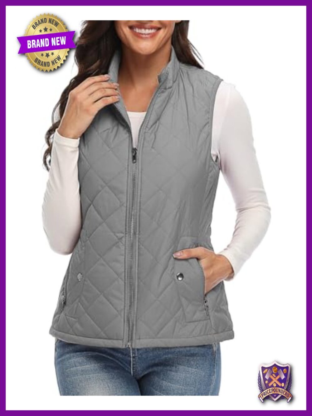 Quilted Puffer Vest with 4 Pockets Lightweight Sleeveless